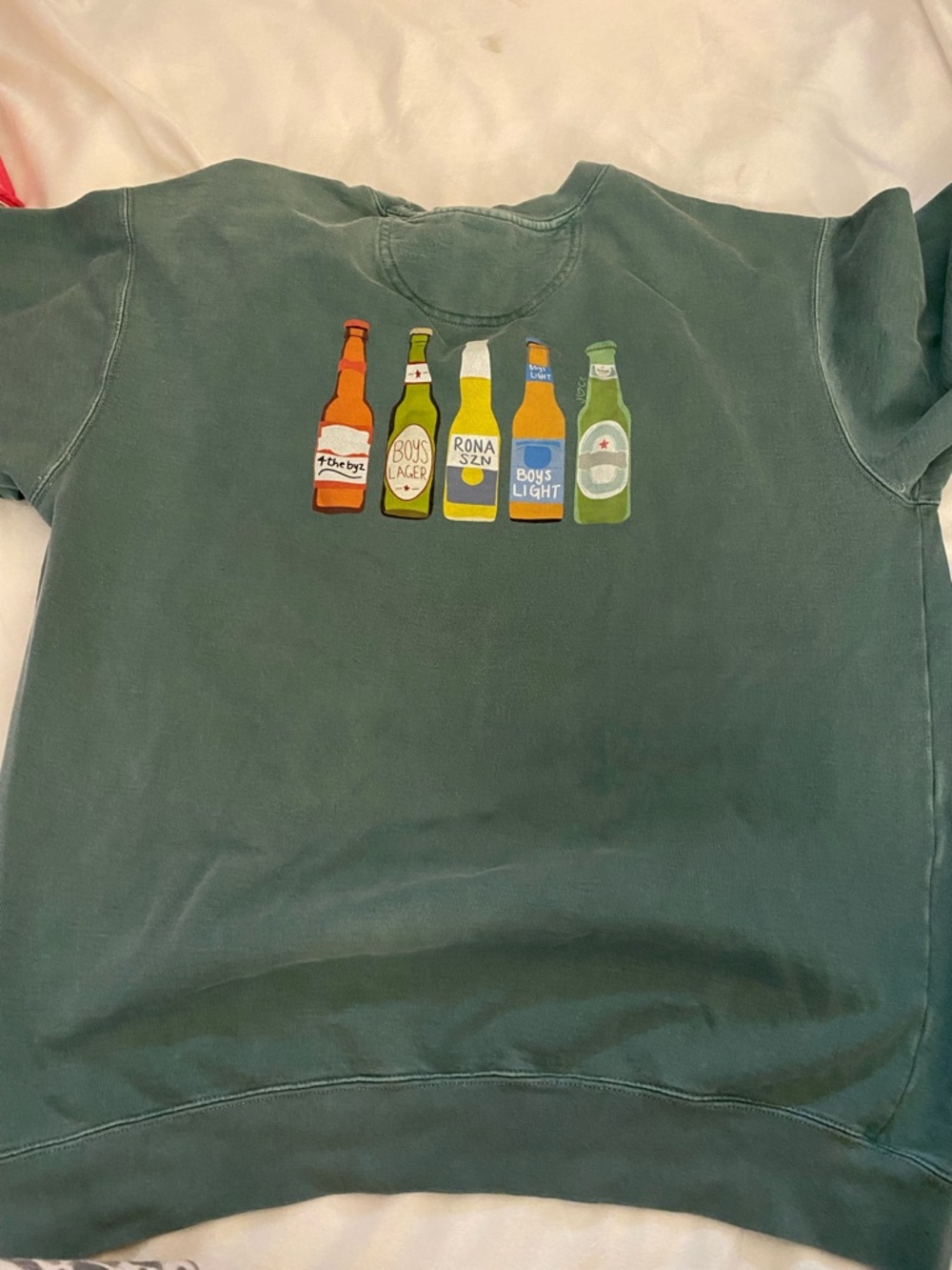 Comfort Colors Dark Green Crewneck Sweatshirt with Bottle Print